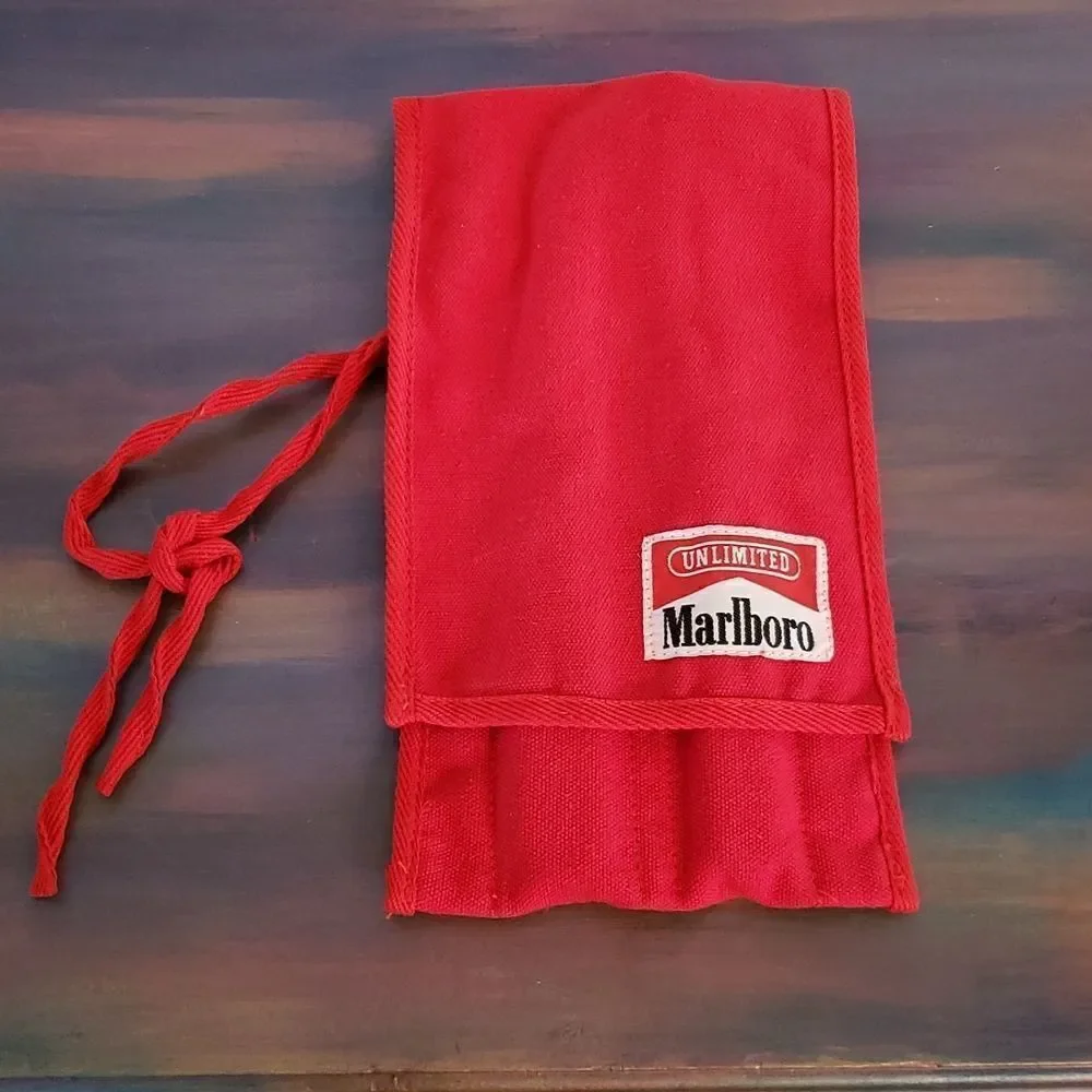 Vintage Marlboro Unlimited Collection Barbeque Knife And Fork In Red Canvas Bag